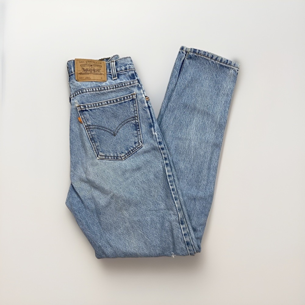 Levis 912 Jeans Womens 28 x 32 Blue High Rise Slim Tapered Denim Vtg Orange Tab